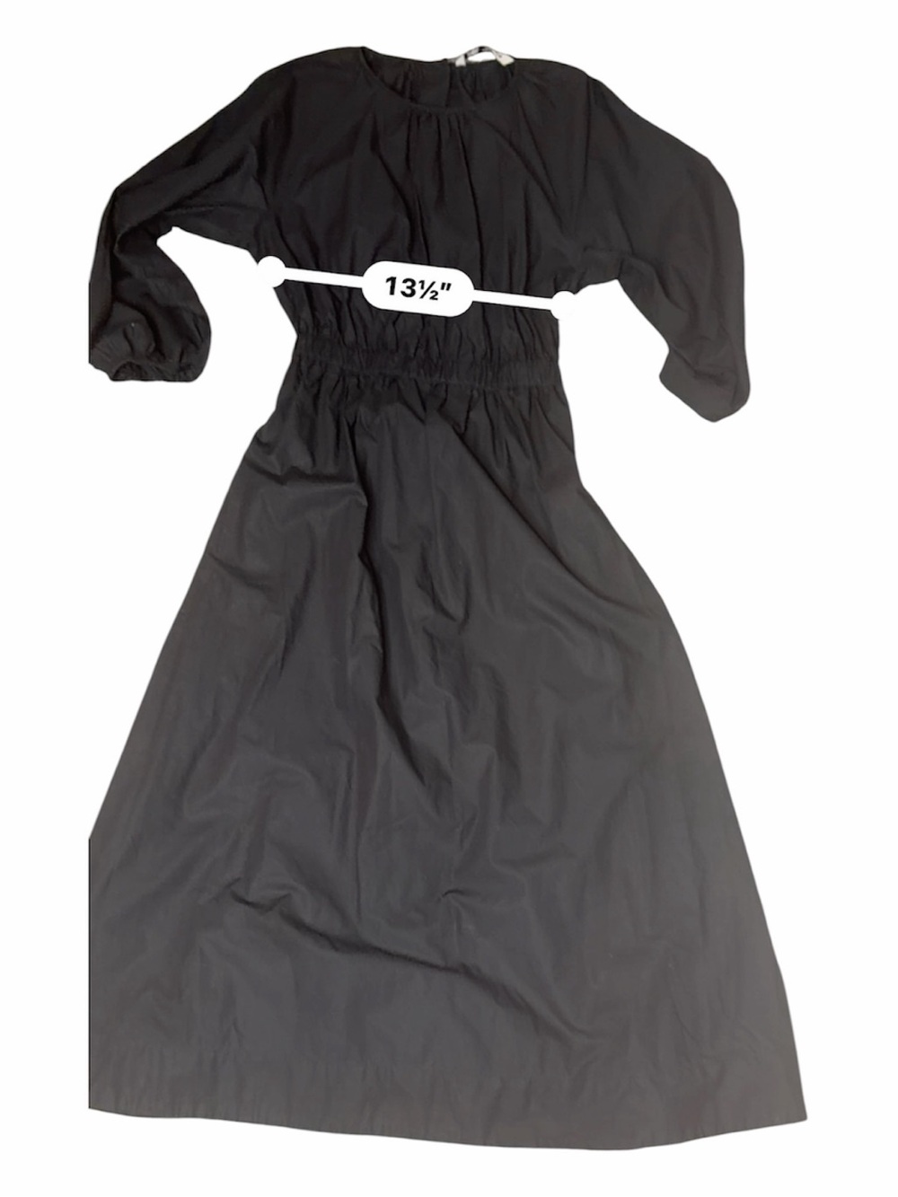 Zara Poplin Cotton Puff Sleeve Black Midi Dress - Picture 3 of 7